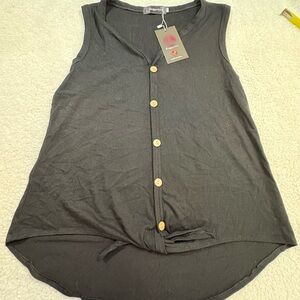 Bloggerlove Black Sleeveless Button-Down Shirt with Tie at Bottom